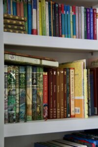 Shelf of classic children's books to be read cultivating goodness within our children.