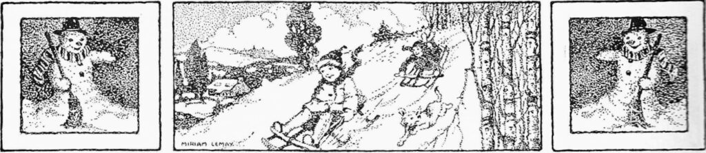 vintage black and white sketch of children sledding down a hill enjoy deep winter joy at home